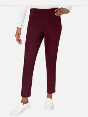 Mario Serrani Women Italy Textured Pull On Pants, Burgundy, Size Medium